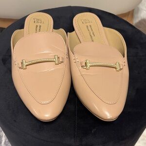 Time and Tru Women's Cream Mules with Gold Accent
